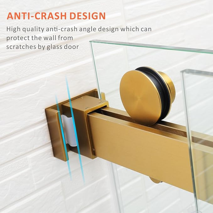 Brushed Gold Shower Door, 56-60''W x 76''H Frameless Double Sliding Glass Door - Image 8