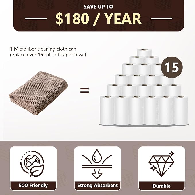 FGSAEOR Barista Cleaning Towels 6-Pack, 100% Cotton Waffle Weave 12x12 Inch - Image 9