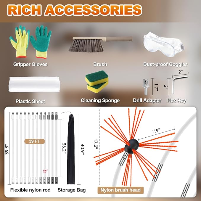 Bluesea 39 Feet Chimney Sweep Kit, Ergonomic Chimney Cleaning System - Image 5