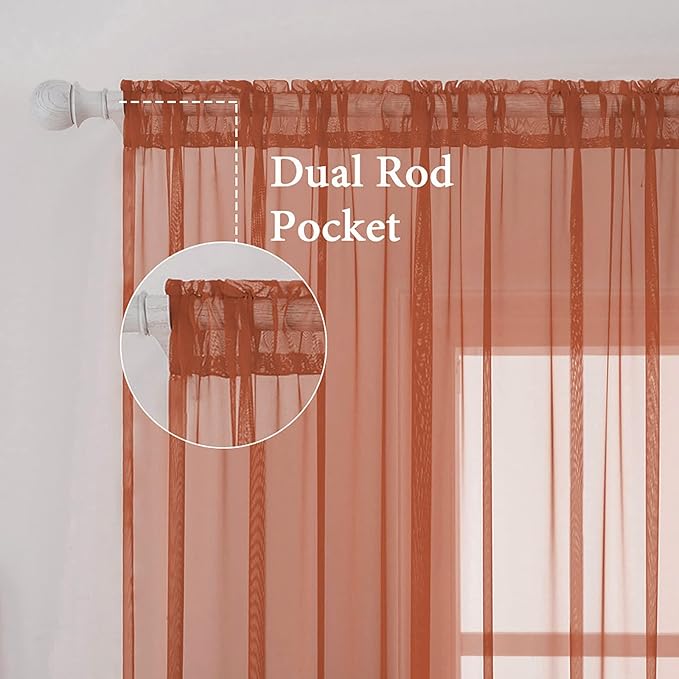 MIULEE 2 Panels Solid Color Sheer Window Curtains Elegant Window Voile Fall Panels/Drapes/Treatment for Bedroom Living Room (54X90 Inches Burnt Orange)