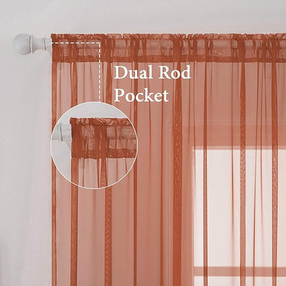 MIULEE 2 Panels Solid Color Sheer Window Curtains Elegant Window Voile Fall Panels/Drapes/Treatment for Bedroom Living Room (54X90 Inches Burnt Orange)