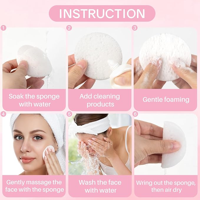50-Count Compressed Facial Sponges, 100% Natural Cellulose Cosmetic Make Up - Image 4