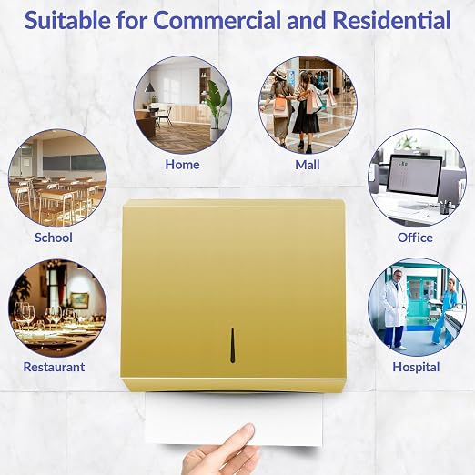 Paper Towel Dispenser Wall Mount, Brushed Gold Stainless Steel Commercial Paper - Image 6