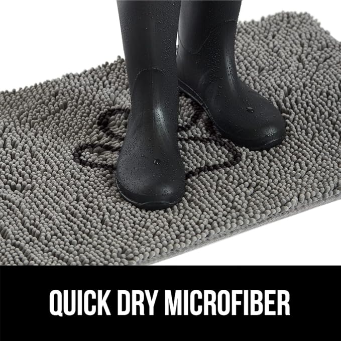 GORILLA GRIP SOAKSTOPPER Dog Door Mat, 30x20 Machine Washable Rug Absorbent Doormat Captures Moisture Mud Dirt, Quick Dry Soft Chenille Entryway Rugs Indoor Entrance Mats for Dog Paws, Paw Gray