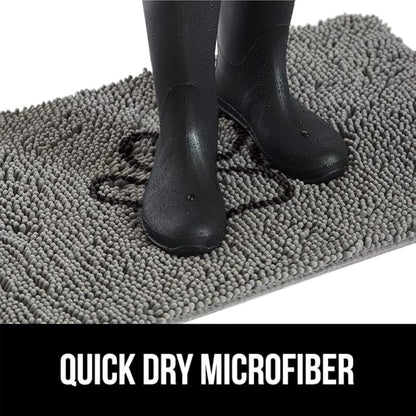 GORILLA GRIP SOAKSTOPPER Dog Door Mat, 30x20 Machine Washable Rug Absorbent Doormat Captures Moisture Mud Dirt, Quick Dry Soft Chenille Entryway Rugs Indoor Entrance Mats for Dog Paws, Paw Gray
