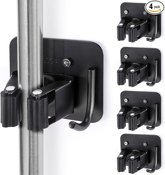 Stainless Steel Broom Holder, Heavy Duty, Rust Resistant, 4 Gripper Positions by Unknown