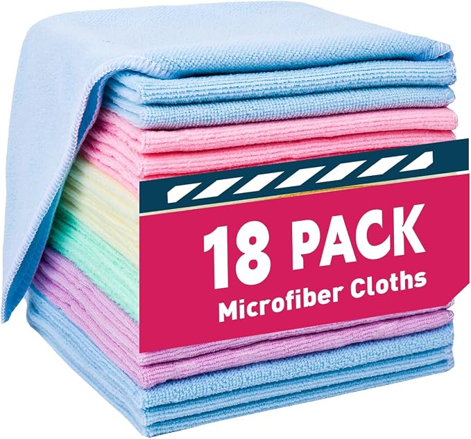 Microfiber Cleaning Cloths-18 Pack, Cleaning Rags, Microfiber Towels by TEAWOO