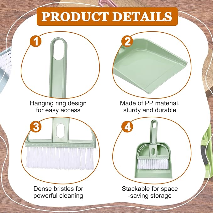 uxcell 2 Pcs Mini Dustpan and Brush Set, Small Broom and Dustpan Set - Image 3