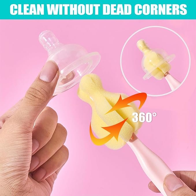 ponge Bottle Brush 6PCS Sponge Nipple Brushes Baby Bottle Nipple Cleaning Brush - Image 5