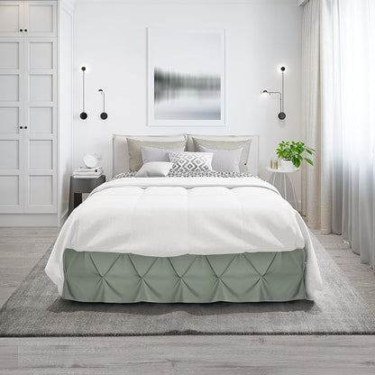 Nestl Sage Green Bed Skirt Queen Size, Pinch Pleat Queen Bed Skirt, 14" Inch Drop Queen Bedskirt, Hotel Quality Sage Green Bed Skirts, Microfiber Bedskirt for Queen Bed, Sage Green Queen Bed Skirt