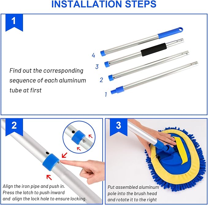 Ordenado 62" Car Wash Brush Kit Mitt Mop Sponge - Image 7