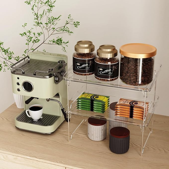 2 Pcs Cabinet Organizer Shelf, Stackable Kitchen Counter Shelves, Spice Rack - Image 7