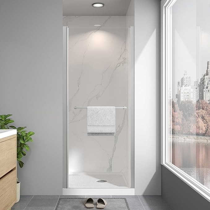 Frameless Pivot Shower Door 26"-28" W x 72" H, Swing Shower Glass Doors by EASYWORC