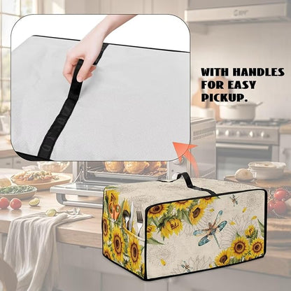 Dragonfly Sunflower Print Microwave Oven Cover Dust-Proof Microwave Toaster Oven Cover with Storage Bags Universal Washable Decor Accessories for Kitchen, M