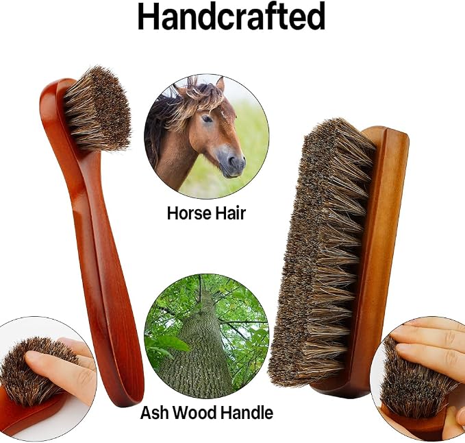 Shoe Brush, Shoe Cleaning Brush, 2 Pieces Horsehair Shoe Brush, Boot Brush - Image 6