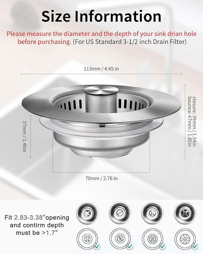 3 in 1 Kitchen Sink Drain Strainer Anti-Clogging Kitchen Sink Drain Stopper - Image 2