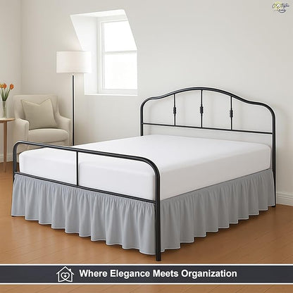 Cottington Lane Ruffled Bed Skirt Queen Size With Split Corner, Brushed Microfiber Hotel Quality Silver Grey Dust Ruffle, 16 Inch Drop Gathered Bedskirt, Soft and Stylish, Shrinkage and Fade Resistant