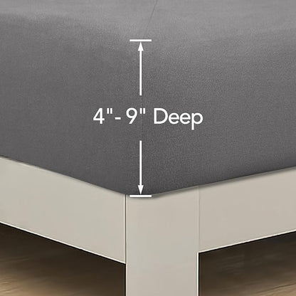 PureFit Stretchy Box Spring Cover King - Elastic Fitted Box Spring Wrap Around 4 Sides, Wrinkle & Fading Resistant Fits King and C-King Size Beds, Light Gray