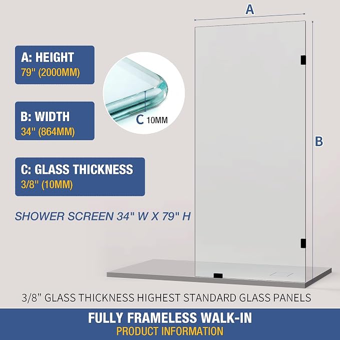 Shower Glass Panel 34" x 79" Easy-to-Clean Treated, 3/8" Tempered Glass Shower - Image 5