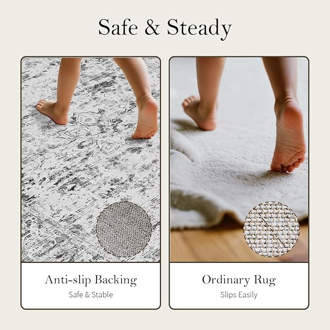 8x10 Large Area Rugs for Living Room, Vintage Grey Rugs for Bedroom, Washable - Image 9