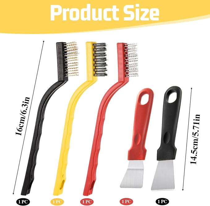 5 Pack Kitchen Stove Cleaning Brush + Scraper Tool Set, Stainless Steel and - Image 2