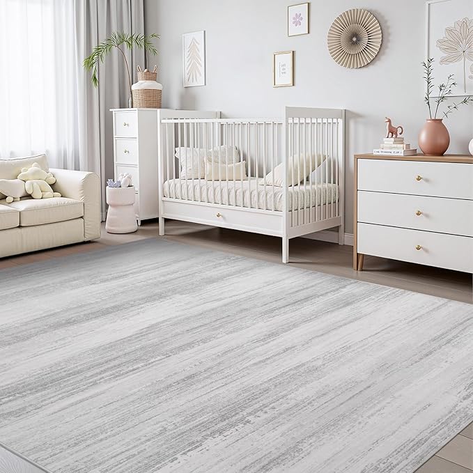 PADOOR Modern Abstract Area Rug - 5x7 Washable Rugs Non-Slip, Large Rug Ultra Soft Low Pile Rugs for Living Room Bedroom Dining Room Nursery Room Playroom Grey