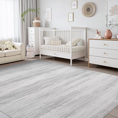 PADOOR Modern Abstract Area Rug - 5x7 Washable Rugs Non-Slip, Large Rug Ultra Soft Low Pile Rugs for Living Room Bedroom Dining Room Nursery Room Playroom Grey