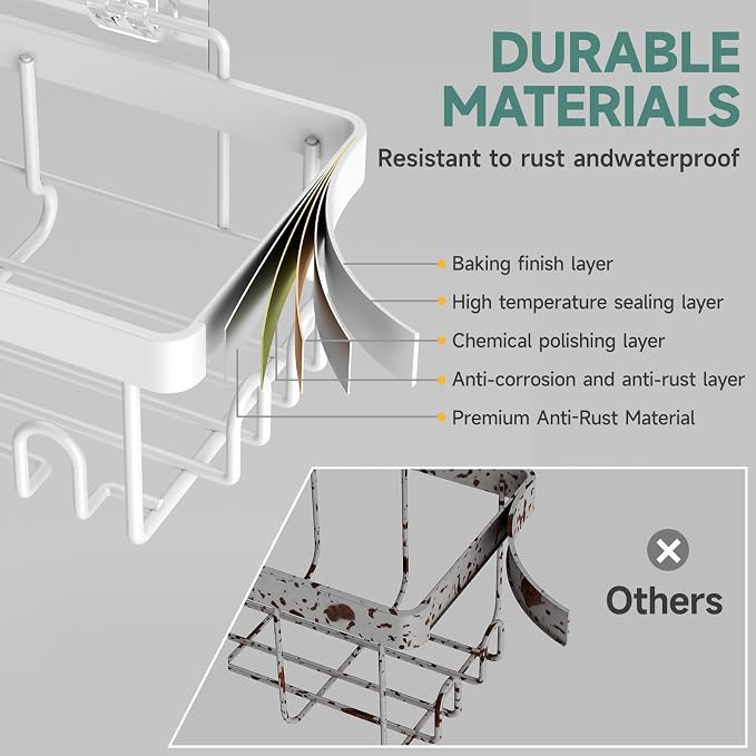 Veken Adhesive Shower Caddy 5-Pack, Heavy Weight Bearing, Large Wall Mounted - Image 5