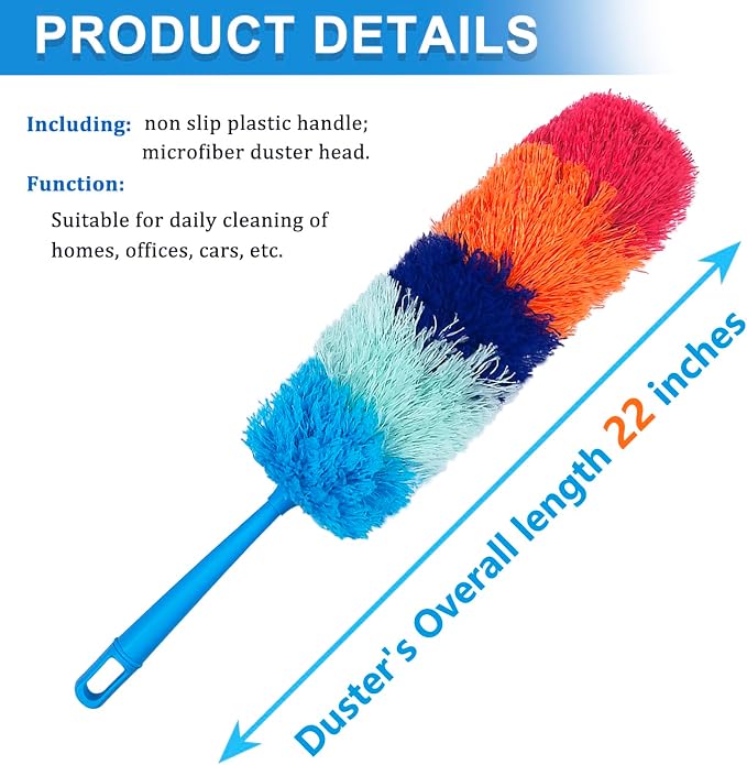 2 Pack 22-Inch Rainbow Reusable Microfiber Dusters, Bendable and Washable - Image 2