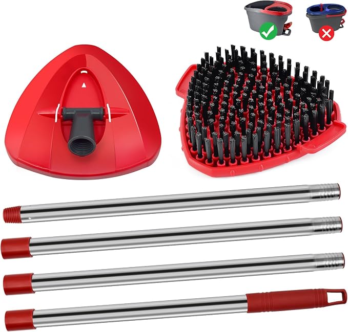 4 Part Stainless Steel Spin Mop Handles, Mop Base & Upgrade Scrub Brush Combo - Image 8