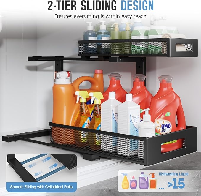 1 Pack 17IN Depth Under Sink Storage Organizer, Large 2-Tier Elegant Mesh Pull - Image 4