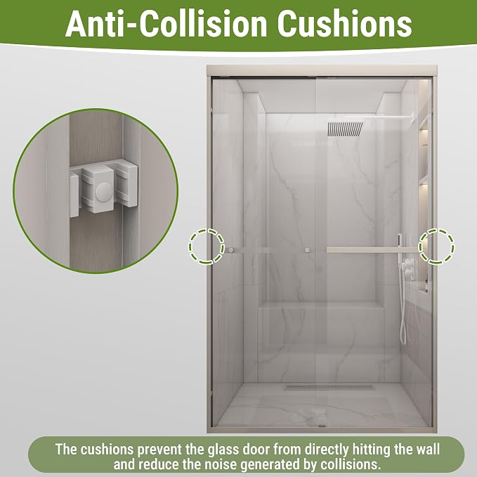Shower Door 44-48" W * 72" H, Brushed Nickel Double Sliding Shower Door - Image 5