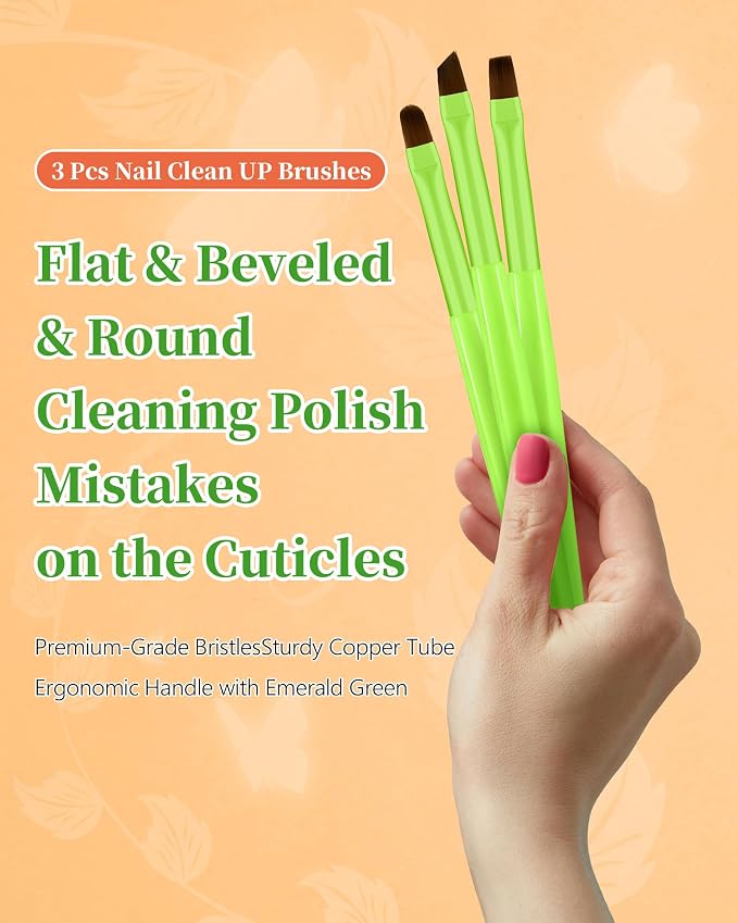 3PCS Nail Polish Clean Up Brush, Round&Falt&Angled Acetone Resistant Nail Brush - Image 2