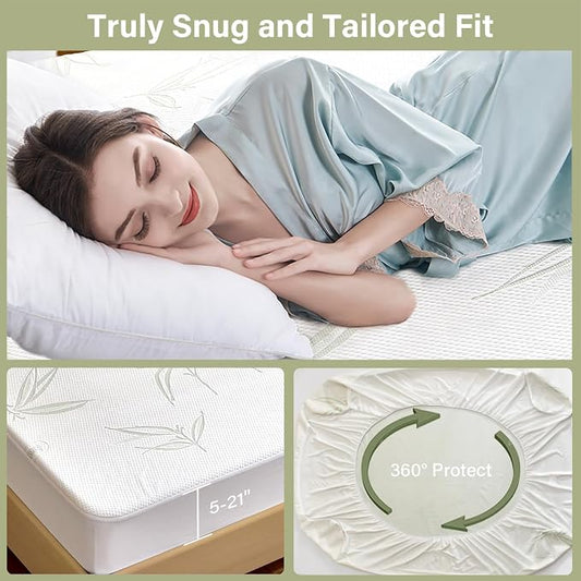 California King Mattress Protector Waterproof Mattress Pad Washable Bamboo - Image 2