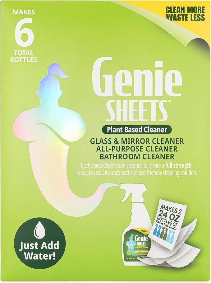 Genie Sheets All Purpose, Glass and Bathroom Cleaners Combo Pack | Concentrate by MicrofiberWholesale