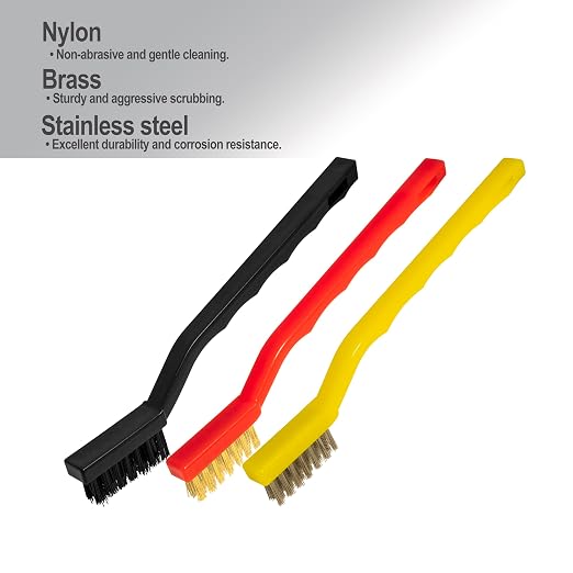 6Pcs Wire Brush Set, Stainless Steel/ Brass/ Nylon Bristle Brushes - Image 4