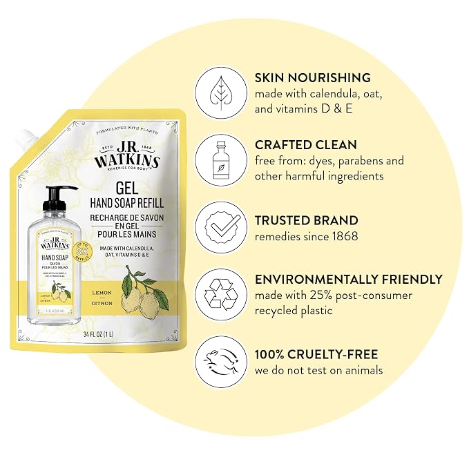 J.R. Watkins Liquid Hand Soap Lemon Refill, 34 Fl Oz - Image 3