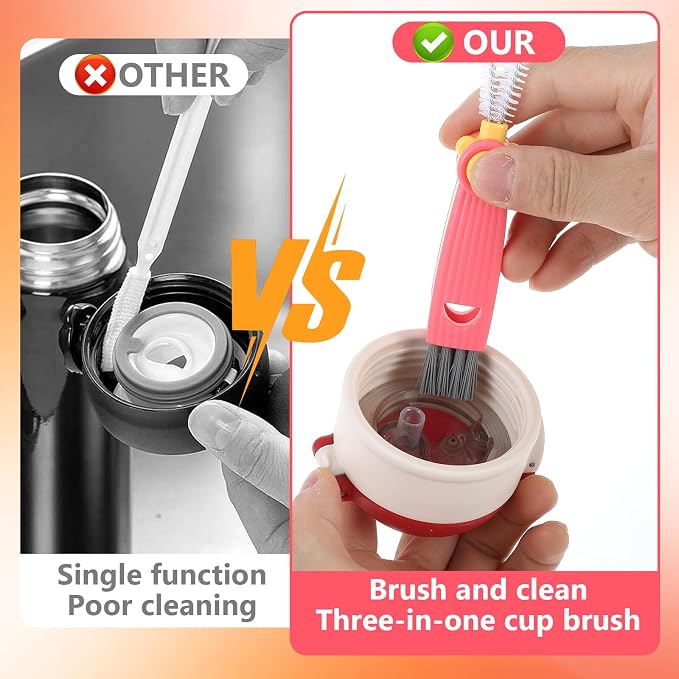Ouligay 6 Pcs Straw Cleaner Brush Kit, 3 in 1 Cup Lid Cleaning Brush, 17cm Long - Image 3