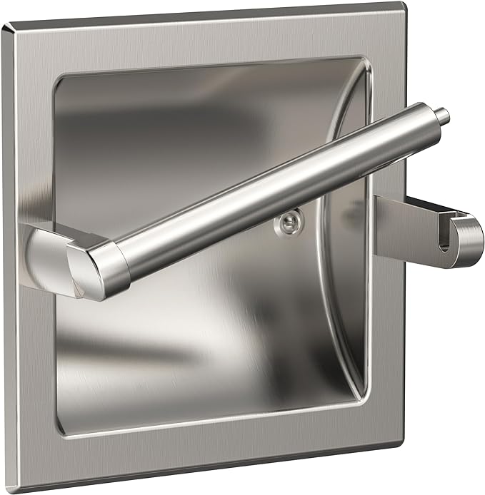 Brushed Nickel Recessed Toilet Paper Holder, Contemporary Hotel Style Pivoting by WZKALY