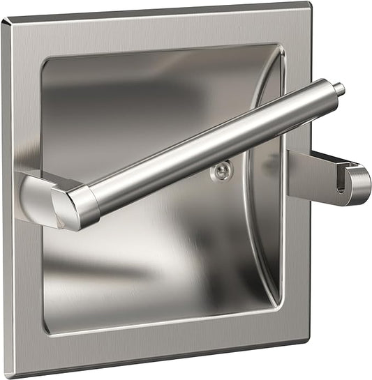 Brushed Nickel Recessed Toilet Paper Holder, Contemporary Hotel Style Pivoting by WZKALY