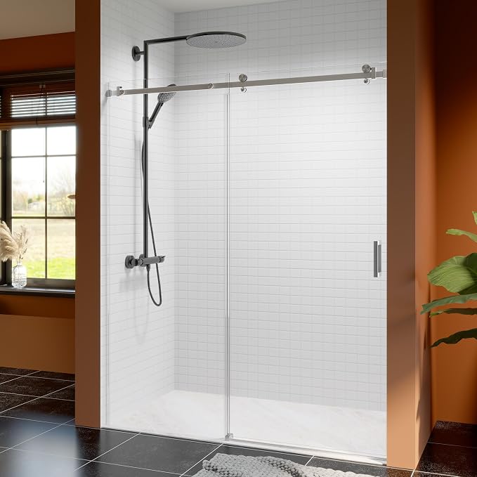 56-60 Inch Frameless Sliding Shower Door, 5/16" Clear Tempered Glass, Smooth by EZONTEQ