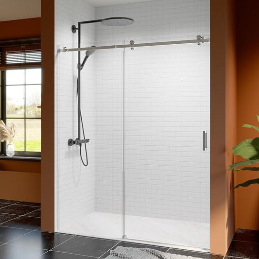 56-60 Inch Frameless Sliding Shower Door, 5/16" Clear Tempered Glass, Smooth by EZONTEQ