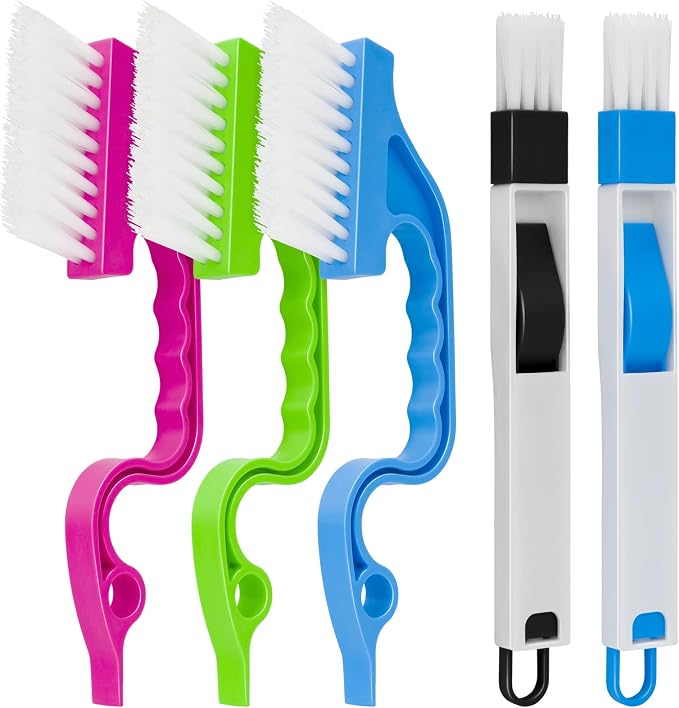 Window Track & Gap Cleaning Brush Set, 5 Pack Crevice and Groove Cleaner by Aivwis
