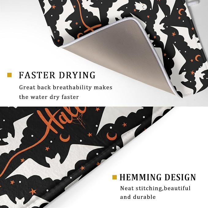 Halloween Drying Mats for Kitchen Counter 18”x24” Happy Halloween Spooky Bat - Image 3