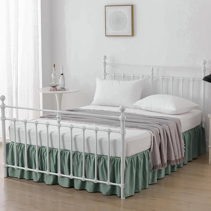 Bed Skirt Full Size Ruffled Bed Skirts with Split Corners, 16 Inch Drop Dust Ruffle Bed Skirt with Platform, Sage Green, 16" Full