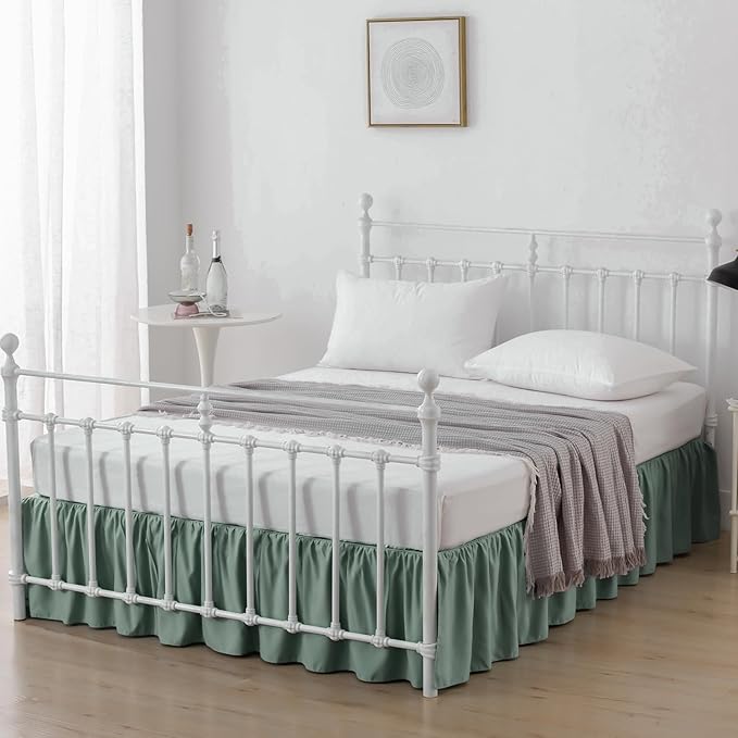 Bed Skirt Queen Size Ruffled Bed Skirt with Split Corners, 16 Inch Drop Dust Ruffle Bed Skirts with Platform, Sage Green, 16" Queen