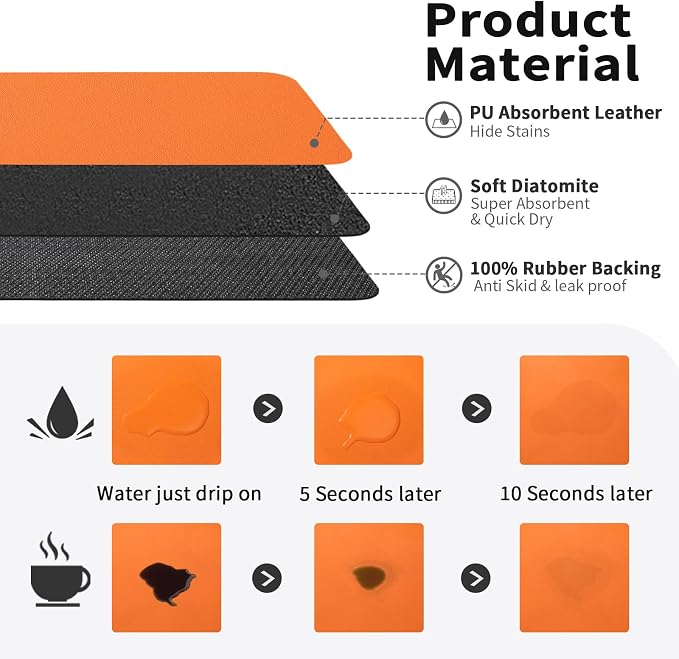 Coffee Mat - Absorbent Hide Stain Rubber Backed Dish Drying Mat - Image 2
