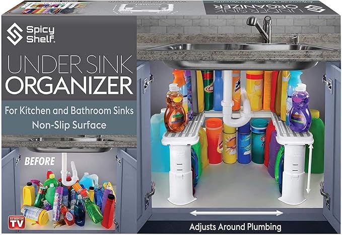Expandable Under Sink Organizer and Storage I Bathroom Under the Sink Organizer by SpicyShelf