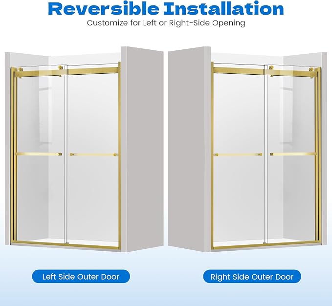 Sliding Shower Door, Bypass Shower Enclosure, Brushed Gold - Image 8