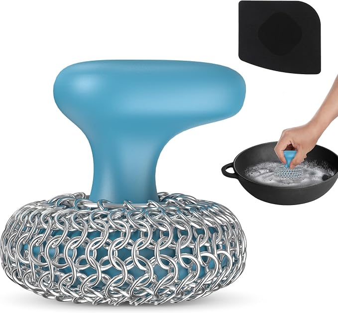 Cast Iron Scrubber | Dish Scrub Brush | 316 Cast Iron Cleaner Chainmail Scrubber by Purgreat